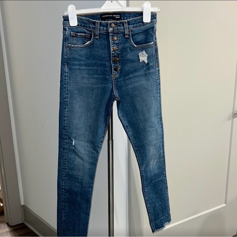 Veronica Beard Distressed Blue Cropped Jeans